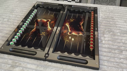 Metall-Backgammon 60×30 cm, Spielfläche aus Glas