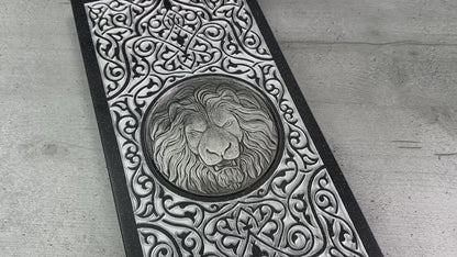 Luxury black acrylic stone backgammon "Silver Lion" 47×23cm, stone board Gift-ready | Free worldwide delivery