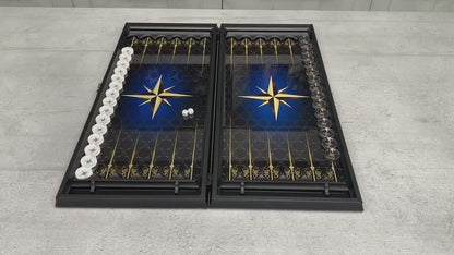 Handmade Luxurious Compass Rose Glass Backgammon Set 61*27cm. Customized, Gift-ready
