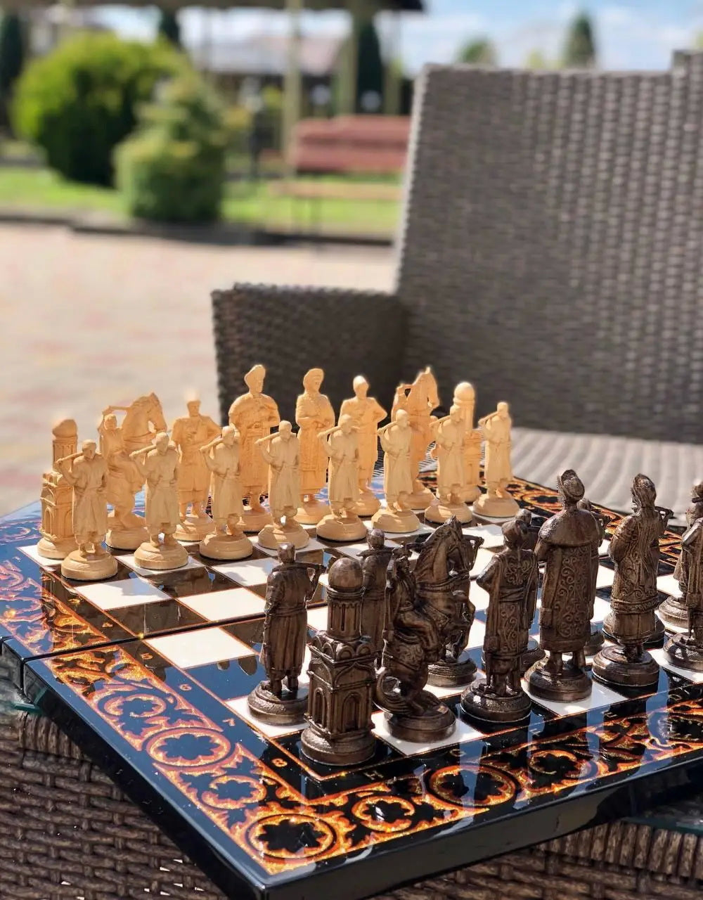 Luxury black acrylic stone chess set 3in1 - backgammon, chess&checkers, limited