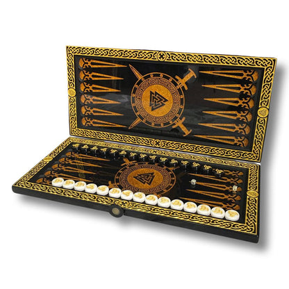 Luxuriöses Backgammon aus schwarzem Acrylstein „Viking“ 60×30cm, individuelles Backgammon limitiert