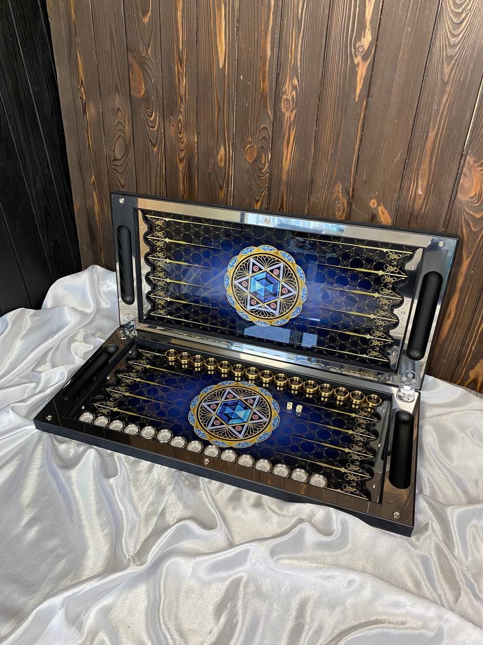 Metal backgammon, glass palying area, luxury beackgamon set, unique backgammon set